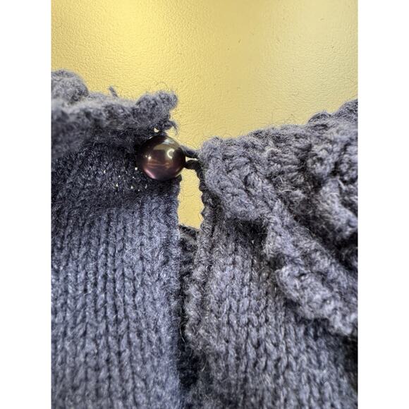 VTG Crochet Collar Short Sleeve Sweater Womens M Navy Blue Preppy GrannyCore - Picture 12 of 14